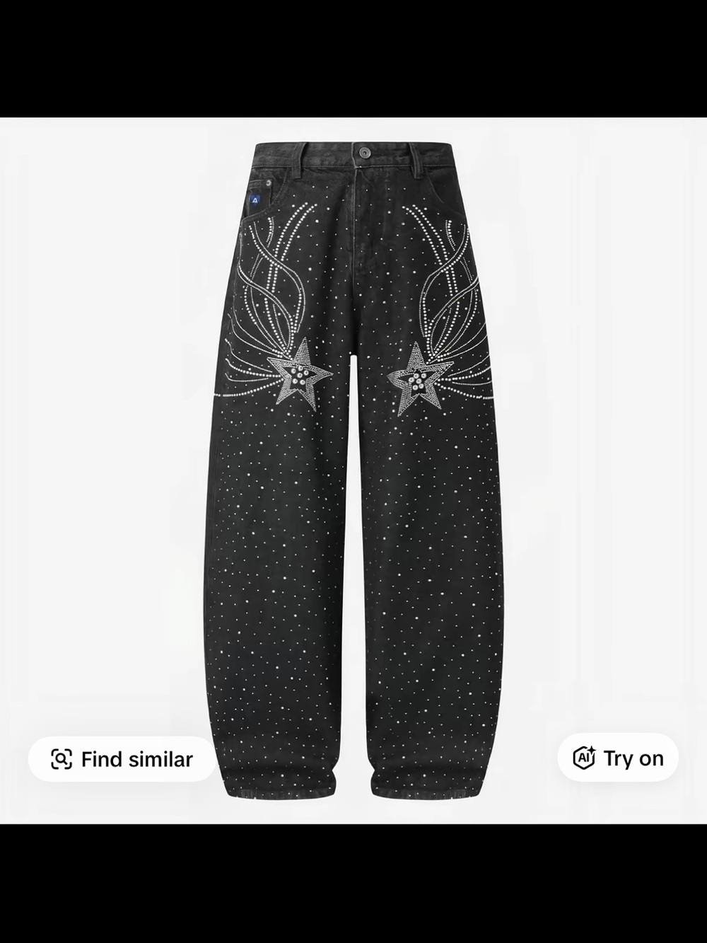 Aelfric Eden Black Wide-Leg Jeans with Silver Star Embroidery